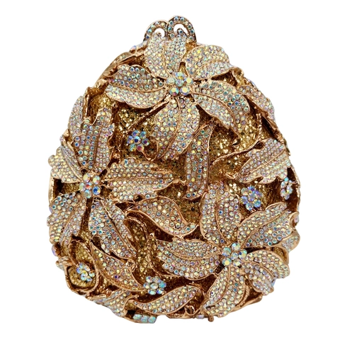 Luxe Avondtas Clutch Legering Strass 3D Bloem Hol Trouwfeest Handtas Voor Dames Met Kettingriem