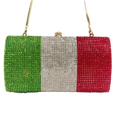 Pochette Da Sera Di Lusso Con Cristalli E Strass Motivo Bandiera Cornice In Metallo Lega Borsa Da Cerimonia Per Donna