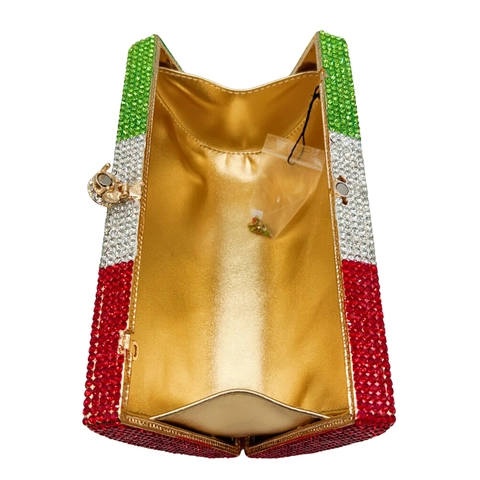 Pochette Da Sera Di Lusso Con Cristalli E Strass Motivo Bandiera Cornice In Metallo Lega Borsa Da Cerimonia Per Donna