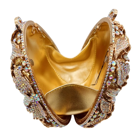 Luxe Avondtas Clutch Legering Strass 3D Bloem Hol Trouwfeest Handtas Voor Dames Met Kettingriem