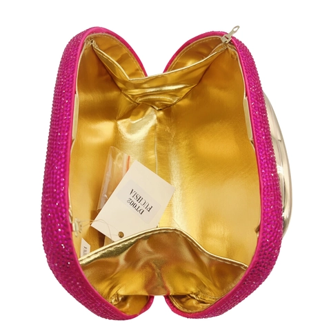 Pochette De Soirée De Luxe En Strass En Forme De Coquillage Poignée Métallique Sac De Mariage Avec Chaîne
