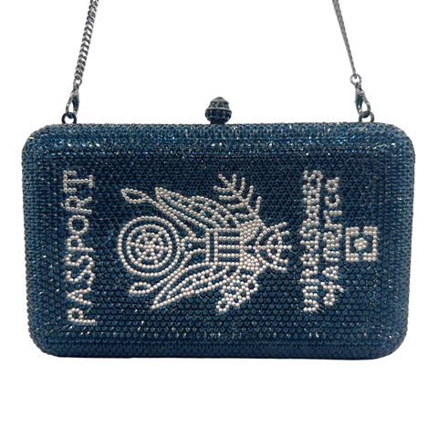 Pochette Da Sera In Cristallo Design Passaporto Con Strass Borsa A Mano Di Lusso Con Catena Blu Scuro Per Donna