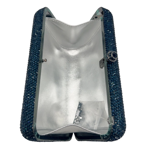 Pochette Da Sera In Cristallo Design Passaporto Con Strass Borsa A Mano Di Lusso Con Catena Blu Scuro Per Donna