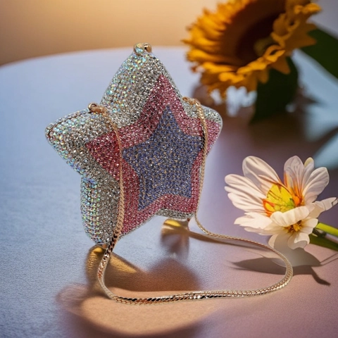 Sternform Abendtasche Strass Luxus Glitzer Legierung Clutch Für Damen Hochzeit Party Mit Metallkette