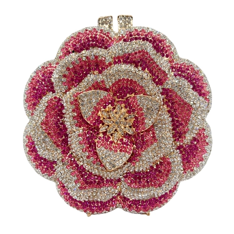 Pochette De Soirée En Forme De Rose Avec Strass Cristal Alliage Métallique Pour Femmes Mariage Fête Mariée