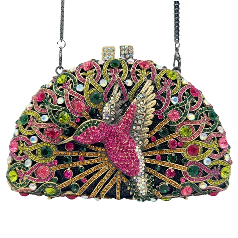Pochette Da Sera Con Strass Colibrì Lega Cristallo Motivo Uccello Lusso Banchetto Borsa A Mano Con Catena