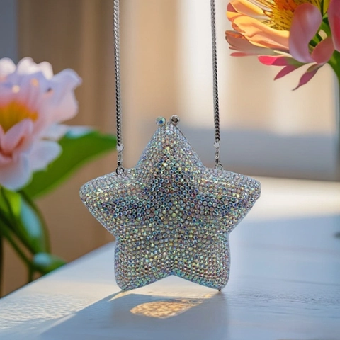 Sternform Abendtasche Strass Luxus Glitzer Legierung Clutch Für Damen Hochzeit Party Mit Metallkette