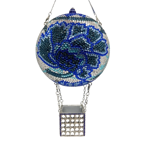 Heißluftballon Abendtasche Strass Blau Weiß Porzellan Muster Kugelkupplung Party Handtasche Für Damen