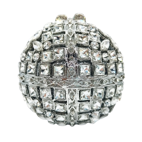 Borsa Sera Sfera Strass Cristallo Incastonato Cavo Tondo Metallo Clutch Donne Banchetto Festa Matrimonio Catena Metallica