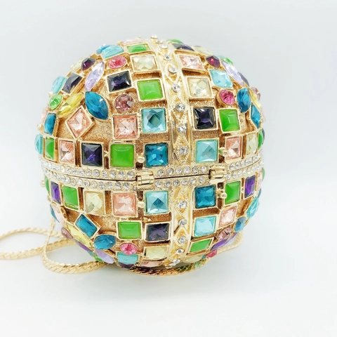 Borsa Da Sera A Sfera In Metallo Con Strass Colorati Pochette Con Catena