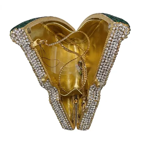Pizza Watermelon Slice Shape Rhinestone Evening Bag Crystal Hard Shell Clutch Purse With Removable Chain For Party Banquet