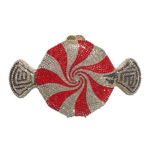Candy Shaped Evening Clutch Bag Metal Hollow Rhinestone Encrusted Handbags Women Party Wedding Banquet Luxury Novelty