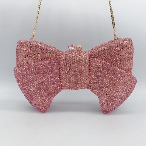 Damen Abendtasche Mit Schleife Und Strass Metall Kristall Hochzeit Party Handtasche Glänzend Elegant