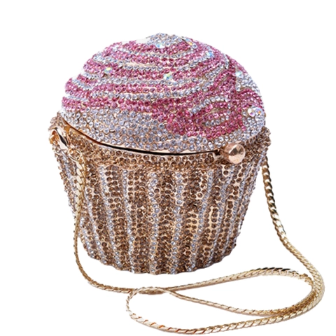 Cupcake Shape Evening Bag Full Rhinestone Metal Clutch For Women Wedding Party Luxury Hard Shell With Chain Strap