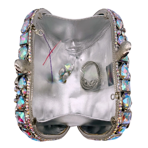 Luxury Rhinestone Evening Clutch Bag Iridescent Crystal Metal Frame Chain Shoulder Purse For Wedding Party Banquet
