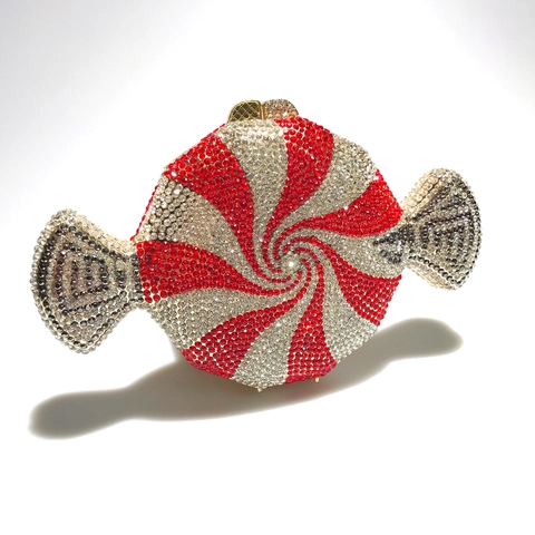 Bolso De Noche Con Forma De Caramelo Diamantes De Imitación Patrón Espiral Cristal Rígido Con Correa De Cadena Boda
