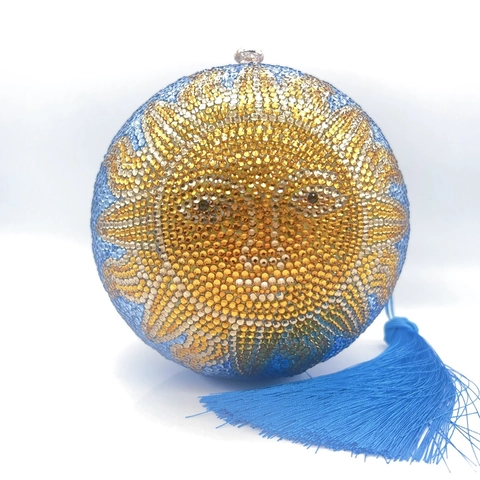 Pochette De Soirée Sphérique En Strass Motif Lune Étoile Avec Pompon Chaîne Métallique Sac À Main De Luxe Pour Femmes