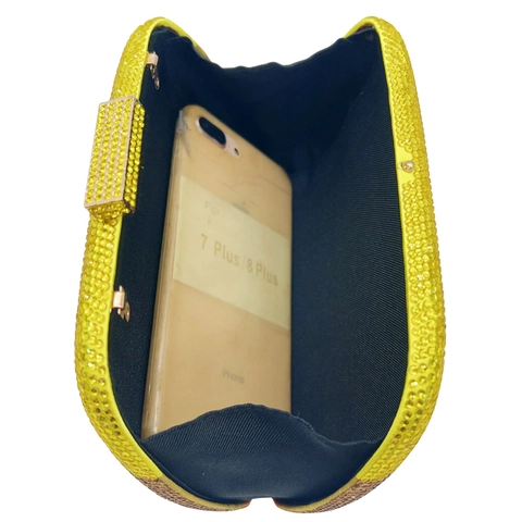 Pochette De Soirée En Strass Motif Éléphant Cristal Coque Rigide Style Ethnique Sac À Main Avec Chaîne Dorée Pour Femmes