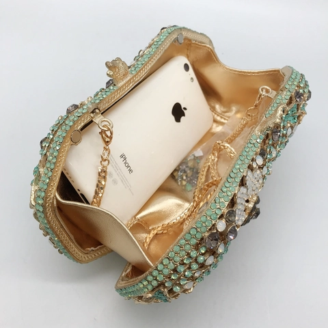 Borsa Da Sera Di Lusso Con Strass Floreali Clutch In Metallo Cristallo Motivo A Fiori Borsetta Da Festa Con Catena Oro Donna
