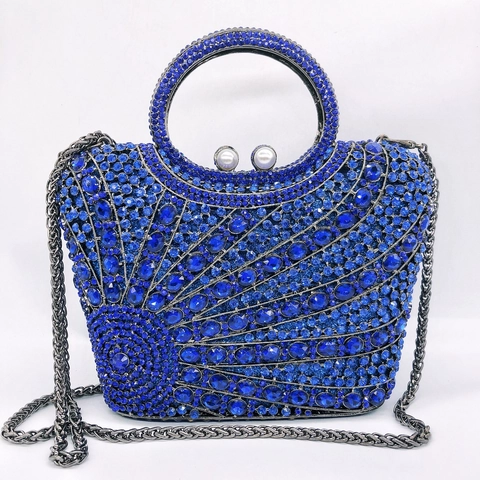 Pochette Da Sera Di Lusso Con Strass Da Donna Borsa A Mano In Cristallo Luccicante Con Manico Ad Anello E Chiusura In Perla Artificial