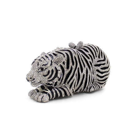 Borsa Da Sera Forma Tigre Metallo Cavo Strass Cristallo Pochette Per Festa Matrimonio Con Catena