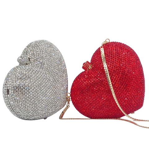 Herzförmige Abendtasche Clutch Metall Kristall Strass Glitzernde Handtasche Mit Kette Für Hochzeit Party Bankett