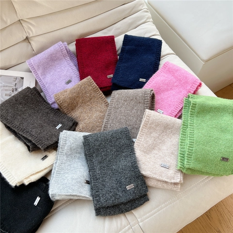 Solid Color Knitted Cross Neck Warmer Winter Warm Scarf With Metal Decoration For Women Korean Style Chic