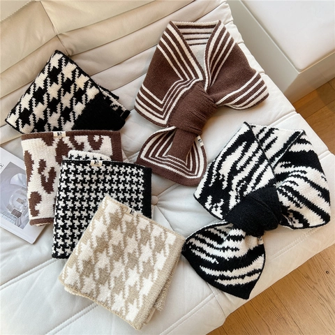 Sciarpa In Maglia Inverno Calda Pied De Poule Righe Scaldacollo Passante Incrociato Morbida Avvolgente Per Donna Accessori