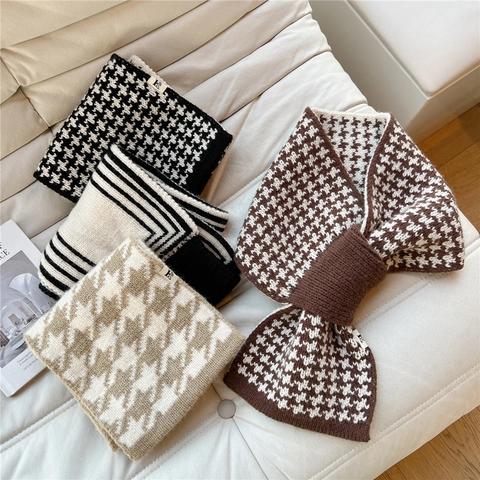 Sciarpa In Maglia Inverno Calda Pied De Poule Righe Scaldacollo Passante Incrociato Morbida Avvolgente Per Donna Accessori