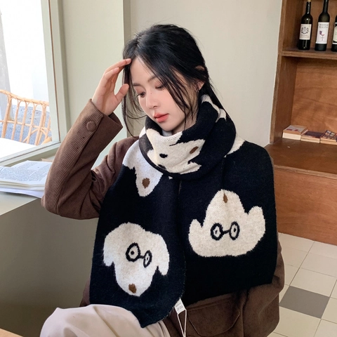 Sciarpa In Maglia Invernale Calda Spessa Motivo Cane Orso Cartone Animato Stile Giapponese Kawaii Per Donne