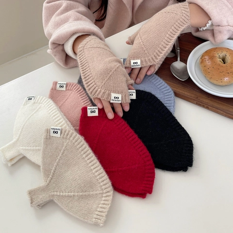 Knitted Fingerless Gloves Soft Warm Winter Arm Warmers Korean Ins Style Solid Color Thickened Ribbed Cuff Women
