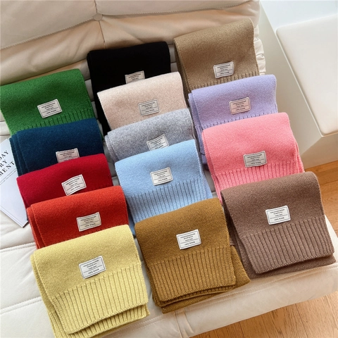 Bufanda De Pura Lana Tejida Color Sólido Cálida Invierno Envoltura De Cuello Para Mujeres Suave Gruesa Estilo Japonés