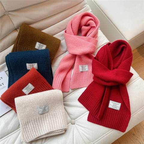 Bufanda De Pura Lana Tejida Color Sólido Cálida Invierno Envoltura De Cuello Para Mujeres Suave Gruesa Estilo Japonés