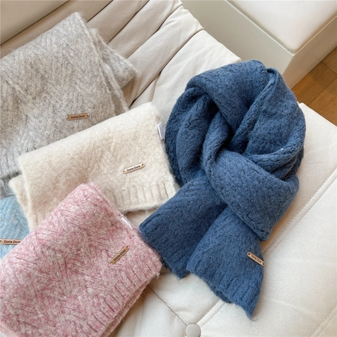 Bufanda De Punto De Invierno Mezcla De Alpaca Gruesa Cálida Color Sólido Suave Felpa Moda Calentador De Cuello Para Hombres Y Mujeres