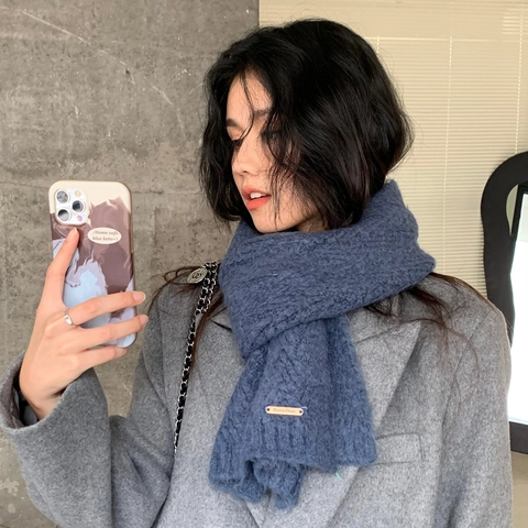 Bufanda De Punto De Invierno Mezcla De Alpaca Gruesa Cálida Color Sólido Suave Felpa Moda Calentador De Cuello Para Hombres Y Mujeres