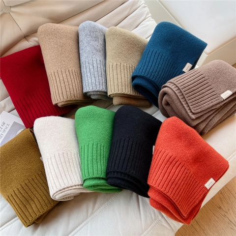 Bufanda De Lana Tejida Color Sólido Cálida Invierno Cuello Chal Elegante Borde Acanalado Suave Pashmina Para Mujeres