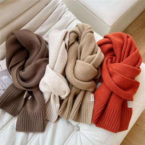 Bufanda De Lana Tejida Color Sólido Cálida Invierno Cuello Chal Elegante Borde Acanalado Suave Pashmina Para Mujeres