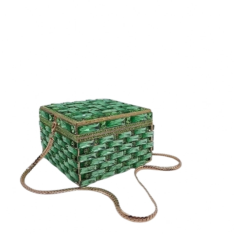 Kristall Strass Abendtasche Clutch Quadratisch Box Box-Form Gewebte Textur Metallkette Damen Hochzeit Party Bankett Elegant