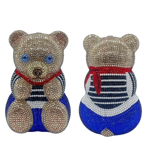 Bolso De Noche Con Cristales Forma De Oso Aleación Metal Colorido Teddy Animal Clutch Cadena Desmontable Fiesta