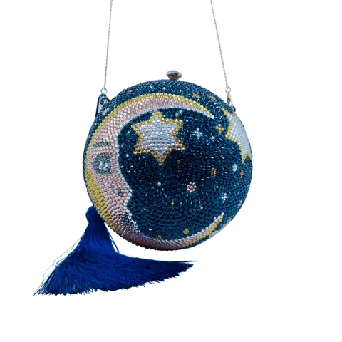 Borsa Da Sera Sferica Strass Design Luna Stella Cornice In Metallo Nappa Catena Spalla Borsa Party Donna
