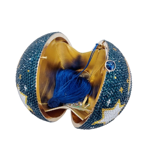 Borsa Da Sera Sferica Strass Design Luna Stella Cornice In Metallo Nappa Catena Spalla Borsa Party Donna