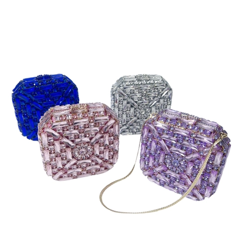 Pochette Da Sera Scatola Quadrata Cristallo Strass Lusso Borsa Floreale Con Tracolla A Catena Per Matrimonio