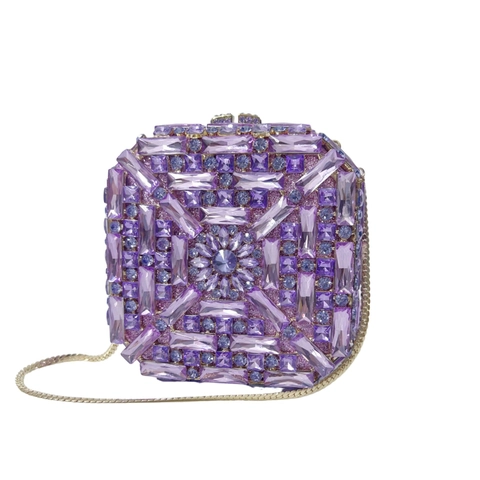 Pochette Da Sera Scatola Quadrata Cristallo Strass Lusso Borsa Floreale Con Tracolla A Catena Per Matrimonio