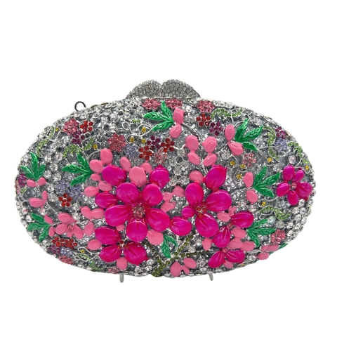 Bolso De Mano De Noche Con Diamantes De Imitación Mujeres Flor Floral Carcasa Rígida Banquete Fiesta Boda Bolso Formal Con Correa Lujo
