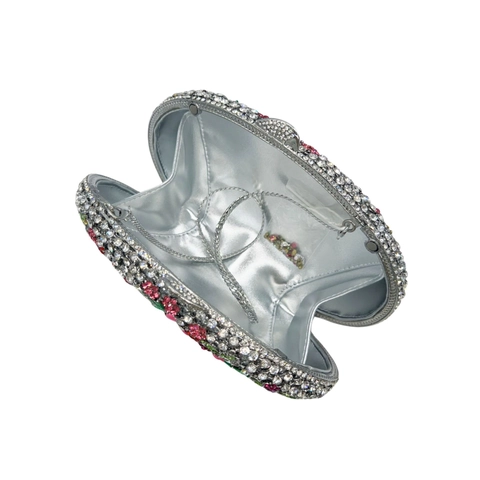 Bolso De Mano De Noche Con Diamantes De Imitación Mujeres Flor Floral Carcasa Rígida Banquete Fiesta Boda Bolso Formal Con Correa Lujo