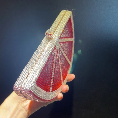 Bolso De Noche Lujoso Semicírculo Pomelo Clutch De Cristal Con Diamantes De Imitación Metal Para Mujer Boda Fiesta Elegante