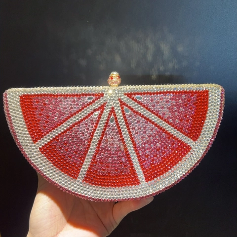 Bolso De Noche Lujoso Semicírculo Pomelo Clutch De Cristal Con Diamantes De Imitación Metal Para Mujer Boda Fiesta Elegante