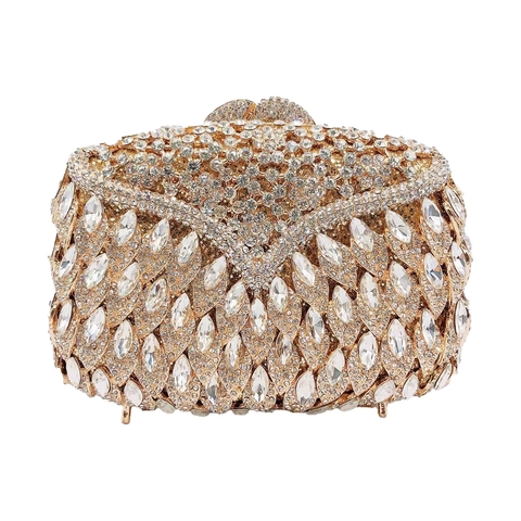Sac De Soirée De Luxe En Strass Pochette En Alliage Sertie À La Main Cristal Gala Pour Femmes Avec Chaîne Amovible Style Creux