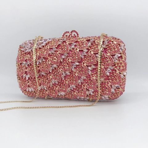 Evening Clutch Bag Rhinestone Crystal Hollow Out Metal Hard Shell Purse With Chain Strap For Women Wedding Party