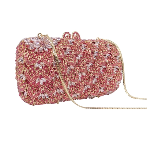 Pochette Da Sera In Metallo Cavo Strass Lusso Cristallo Motivo Floreale Borsa A Mano Con Catena Rimovibile Per Matrimonio